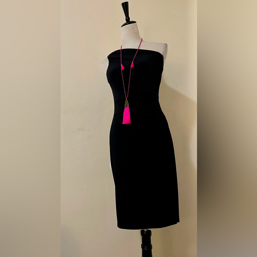 Lauren Ralph Lauren Black women cocktail party Dress one shoulder wear twice.